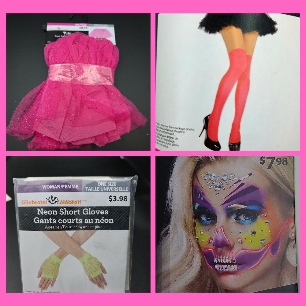 4 Items 1980s Theme Women Cosplay Halloween Dress Up Bundle